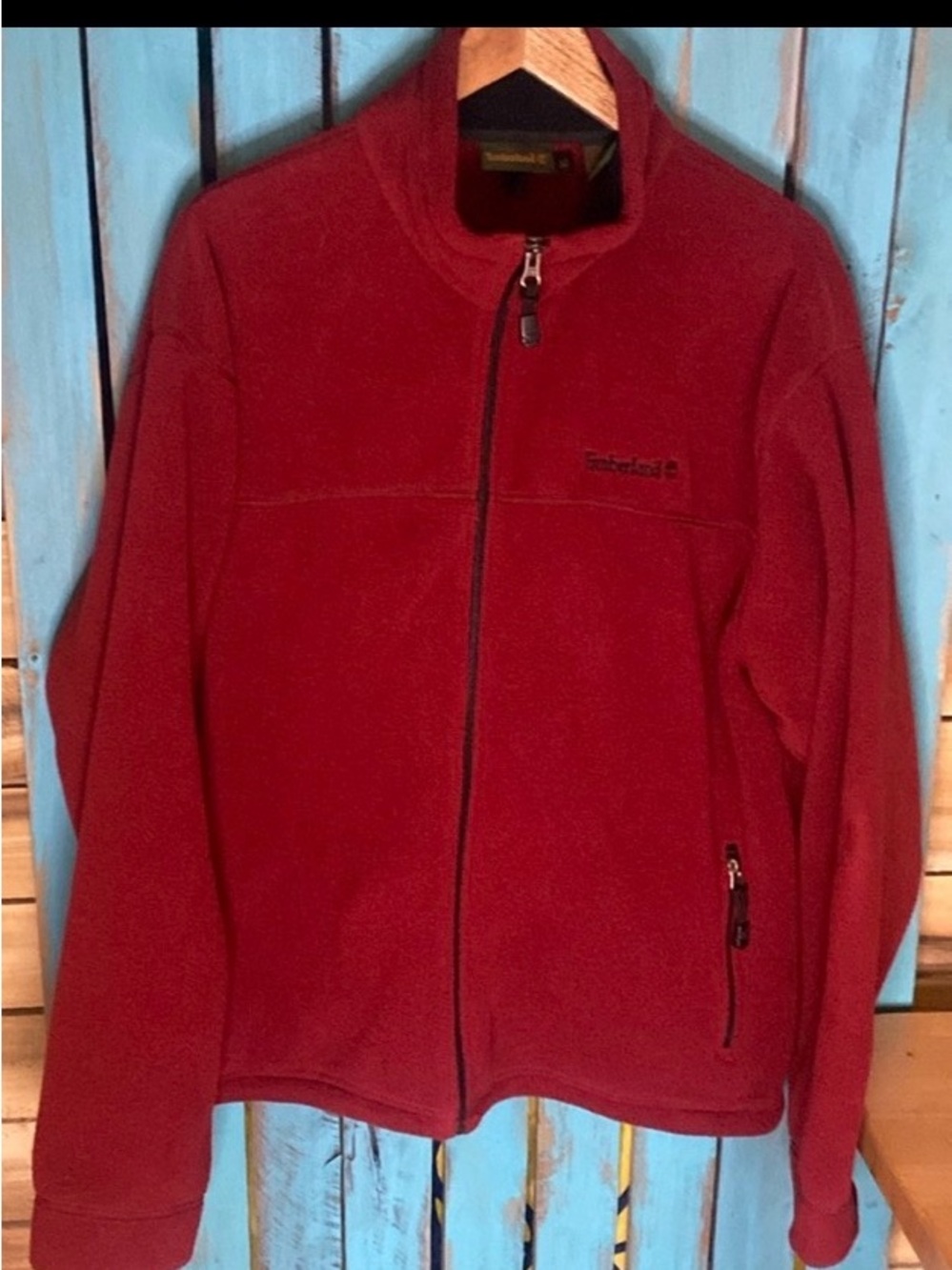 Timberland Polartec fleece jacket dark red size XL full zip polyester black trim